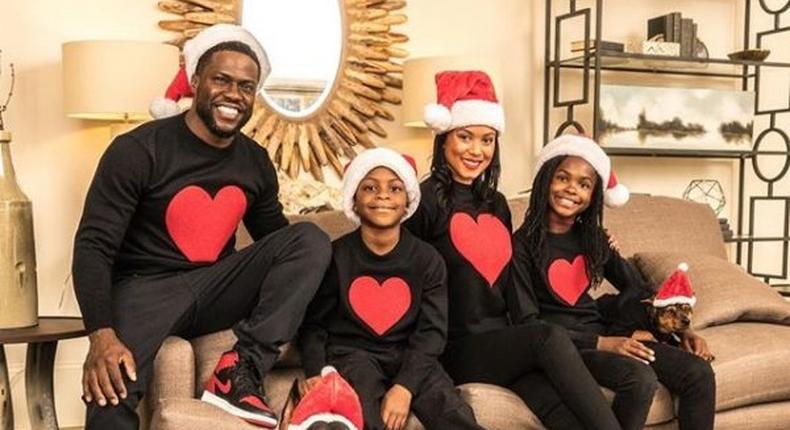 Kevin Hart and family in Christmas themed photo