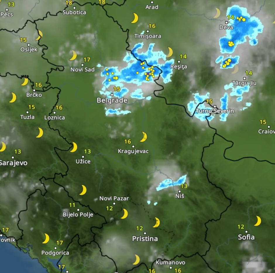 Pljuskovi danas u 21 sat