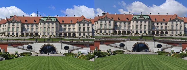 Porównanie zdjęć z modułu tele 2x wykonanych w trybie domyślnym (po lewej) oraz z wykorzystaniem trybu kolorów Zeiss (kliknij, aby powiększyć)