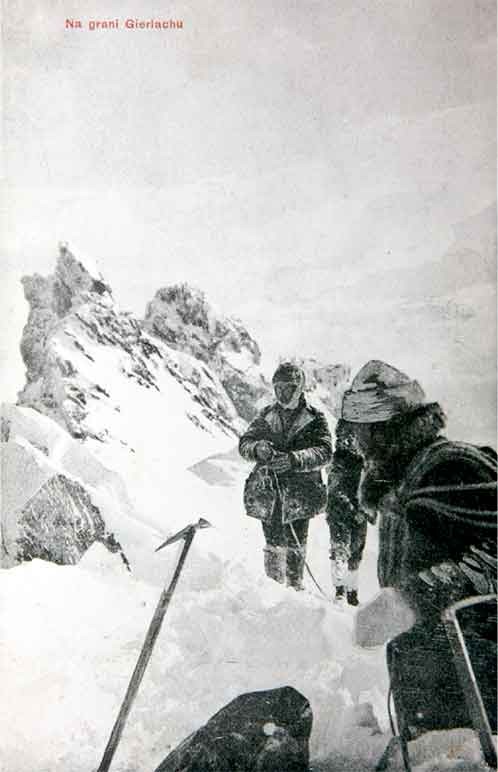 Na grani Gierlachu, nakł. S. Ciszewskiego w Zakopanem, 1908, fot. J. Chmielowski. Zdjęcie wykonane w czasie pierwszego zimowego wejścia na Gerlach w 1905 r.