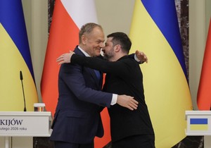 Donald Tusk i Volodimir Zelenski na konferenciji u Kijevu nakon sastanka 5. februara