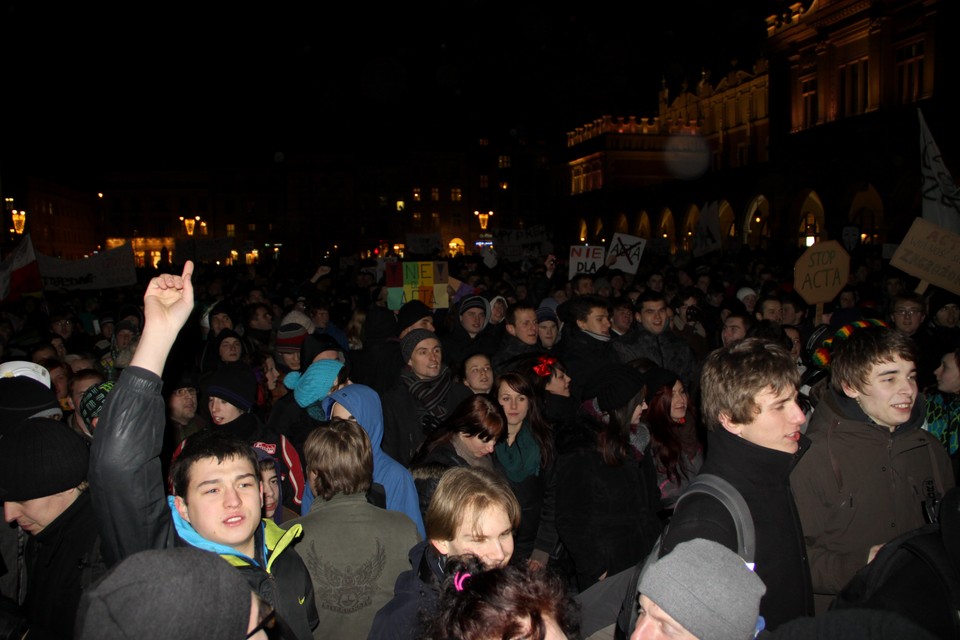 Manifestacja przeciwko ACTA w Krakowie, fot. Norbert Litwiński / Onet