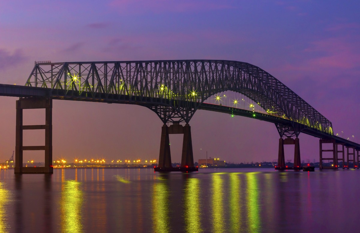 Francis,Scott,Key,Bridge,With,Baltimore,Skyline,At,Night