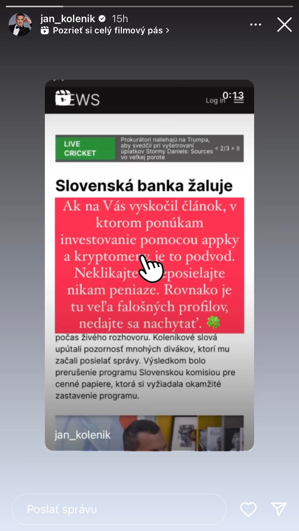 Slovenský herec Ján Koleník varuje pred podvodníkmi.