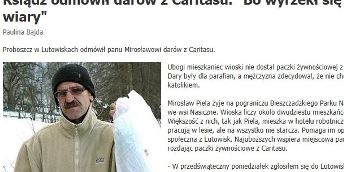 Ksiądz odmówił darów z Caritasu