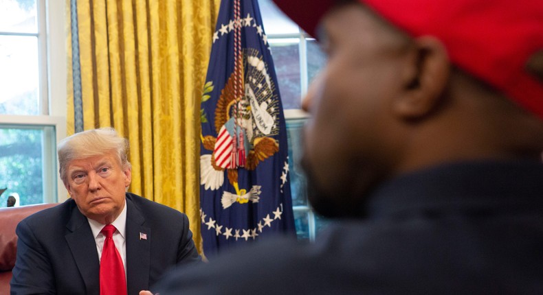 Rapper Kanye West, now known as Ye, speaks during a meeting with then-President Donald Trump in the Oval Office of the White House in Washington D.C. on October 11, 2018.Calla Kessler/The Washington Post via Getty Images