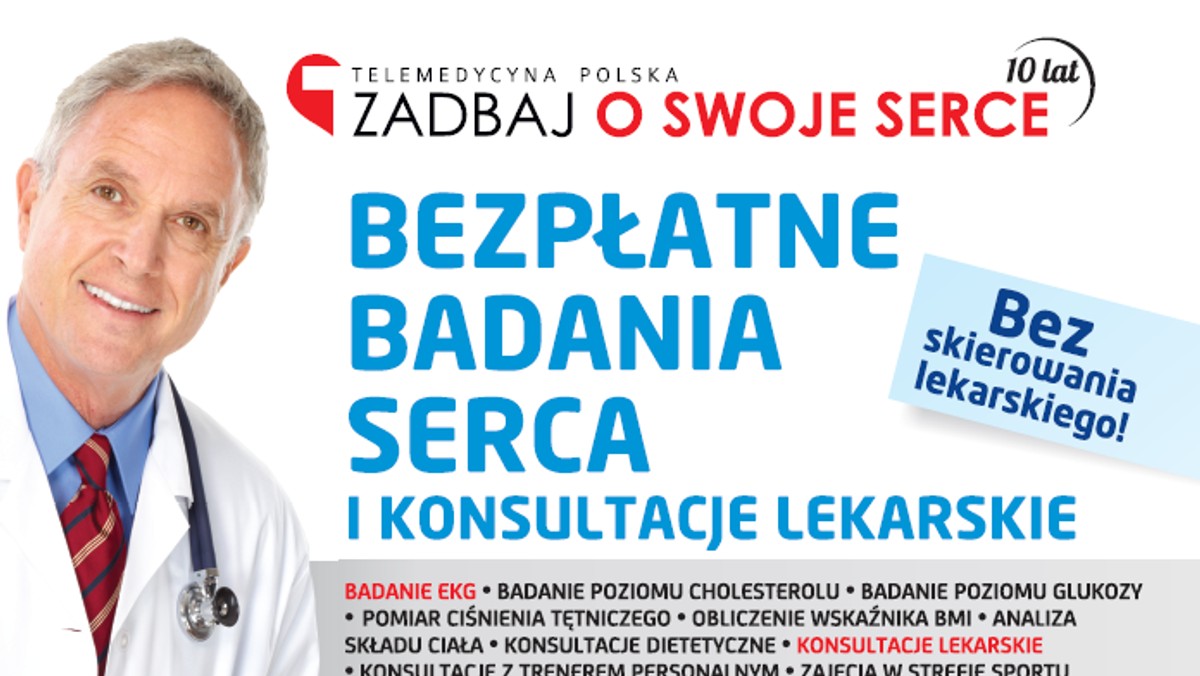 W niedzielę, 22 maja br. w godzinach 10.00-18.00 w Centrum Handlowym POGORIA w Dąbrowie Górniczej odbędzie się bezpłatna akcja profilaktyczna w ramach ogólnopolskiego projektu "Zadbaj o swoje serce". Każda osoba, która w tym czasie odwiedzi miasteczko medyczne będzie mogła za darmo wykonać badanie EKG, sprawdzić poziom cholesterolu i glukozy, zmierzyć ciśnienie, wykonać analizę składu ciała oraz skorzystać z konsultacji lekarskich, dietetycznych oraz sportowych. Wszystko dostępne za darmo i bez skierowania.