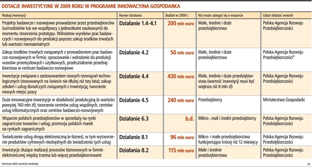 Dotacje inwestycyjne w 2009 roku w programie innowacyjna gospodarka