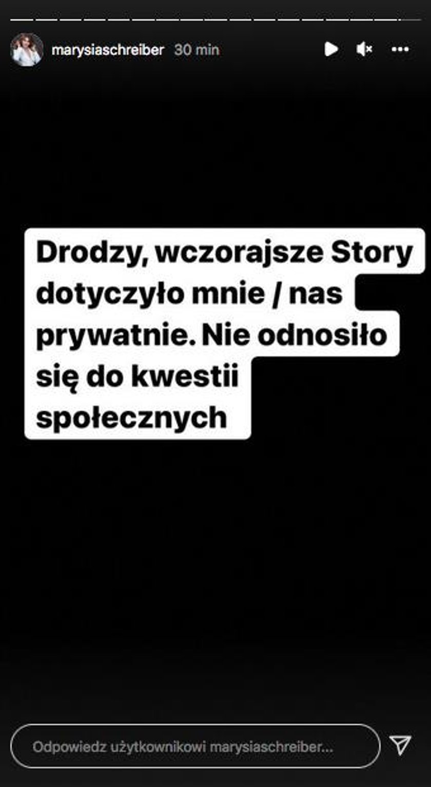 Marianna Schreiber komentuje swój niepokojący wpis.