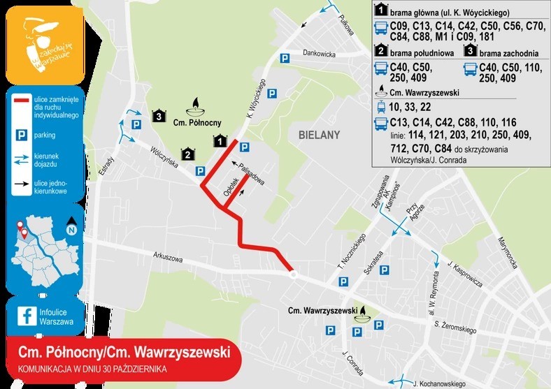 Cmentarz Północny i Cmentarz Wawrzyszewski – organizacja ruchu 29-31 października