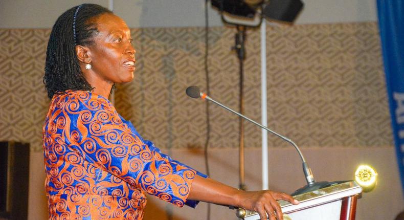 Senior Counsel Martha Karua addresses an Azimio la Umoja gathering following the 2022 General Election at the KICC on August 13, 2022