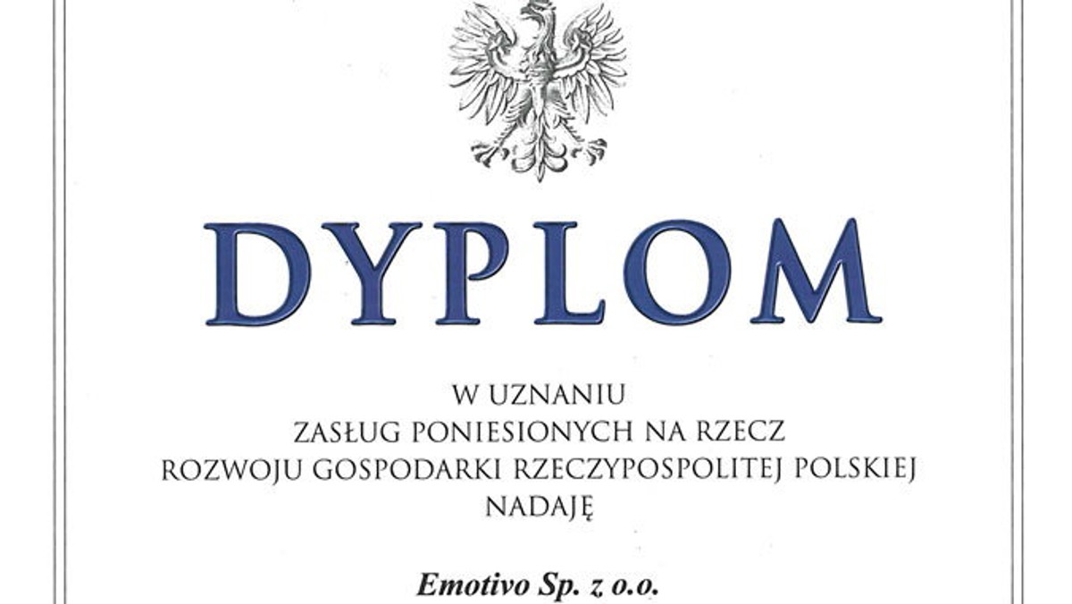 Firma Emotivo, właściciel marek Prezent Marzeń oraz Go-racing otrzymała odznakę honorową za zasługi poniesione na rzecz rozwoju gospodarki Rzeczpospolitej Polskiej. Nagroda została nadana firmie przez Janusza Piechocińskiego, Ministra Gospodarki oraz Wiceprezesa Rady Ministrów.