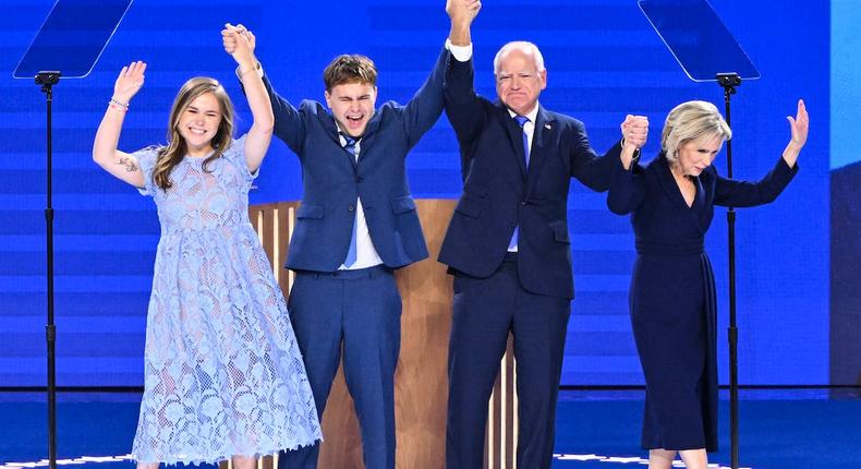 Tim Walz's family joined him onstage at the DNC.MANDEL NGAN/AFP/Getty Images