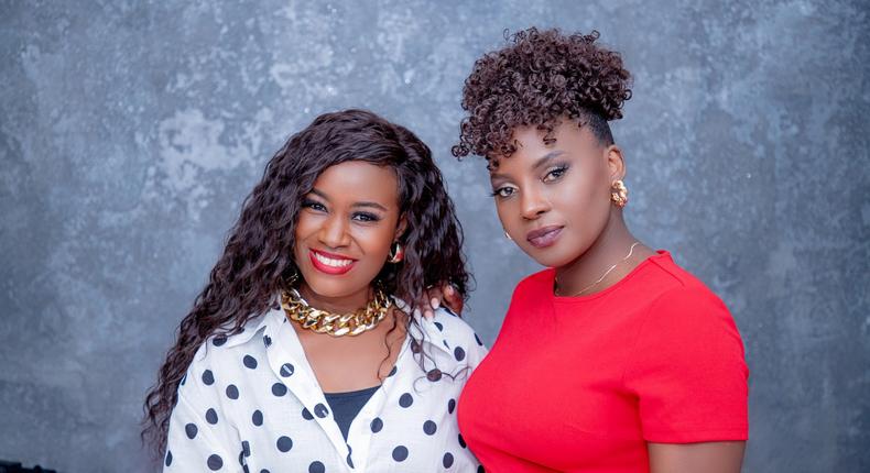 Juliana (L) and Iryn Namubiru (R) pose for photo