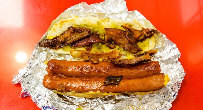 Five guys cheesy bacon hot dog