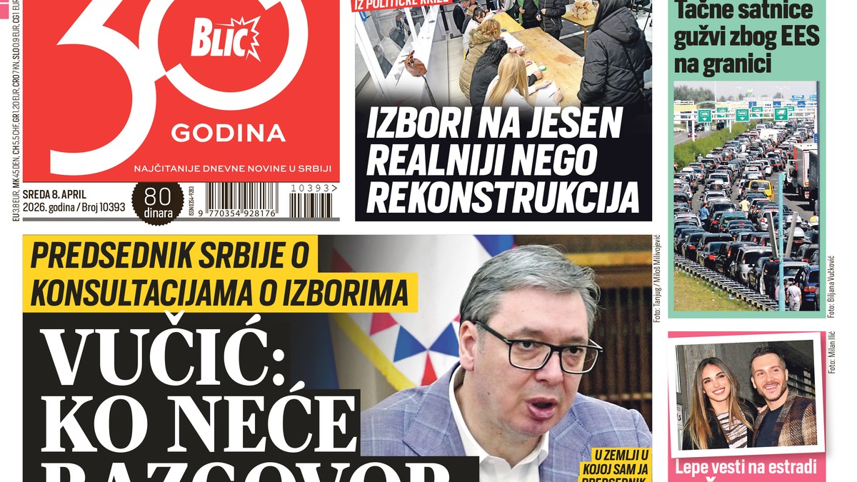 Blic naslovna strana za 8.4.