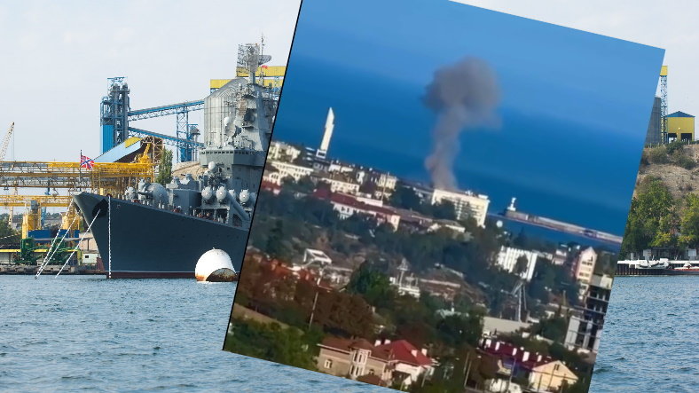 Eksplozja w Sewastopolu, dym nad  kwaterą Floty Czarnomorskiej