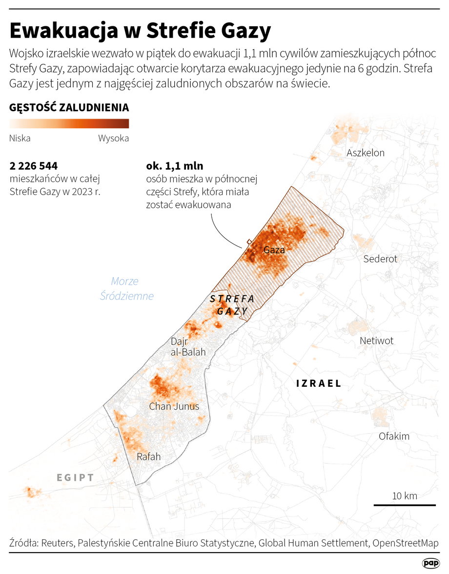Tak wygląda gęstość zaludnienia w Strefie Gazy
