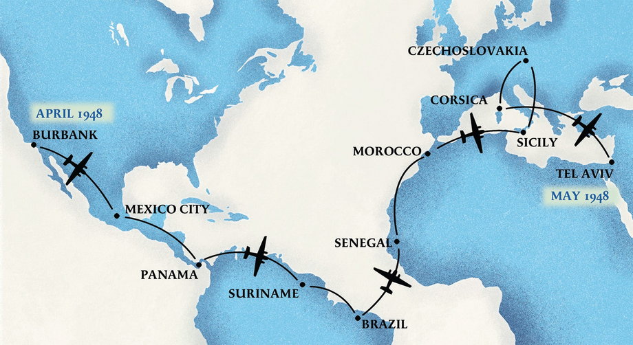 Przemytnicy wybrali długą i okrężną drogę, aby przemycić samoloty z Kalifornii do Izraela.