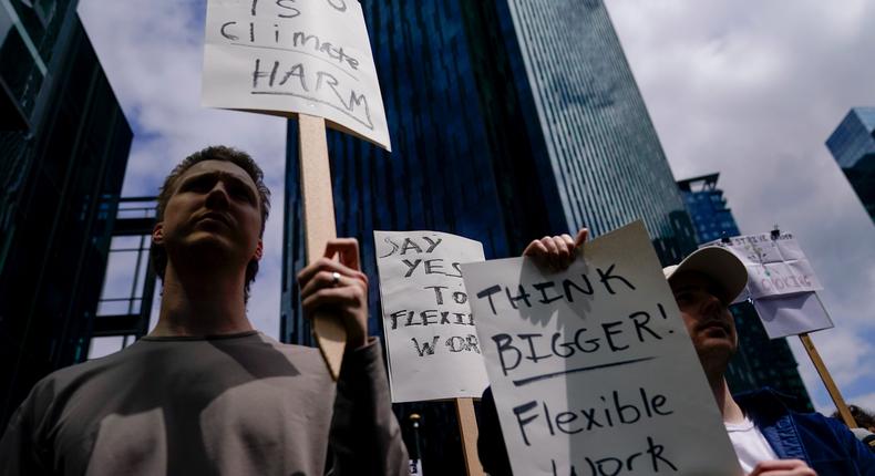 Amazon workers protested the company's return-to-office policies earlier this year. Lindsey Wasson/Associated Press