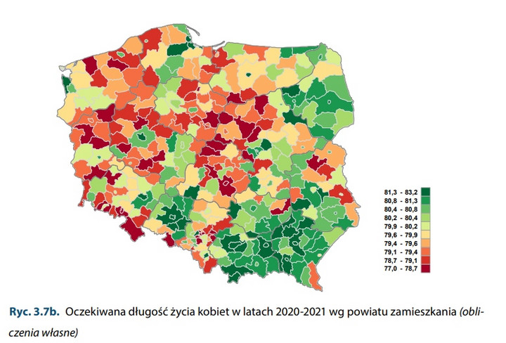 Oczekiwana długość życia kobiet w Polsce w latach 2020-2021 