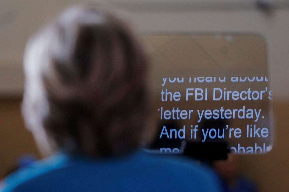 Democratic presidential nominee Hillary Clinton speaks about the FBI inquiry into her emails during a campaign rally on October 29, 2016.