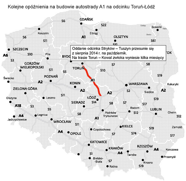 Kolejne opóźnienia na budowie autostrady A1 na odcinku Toruń-Łódź