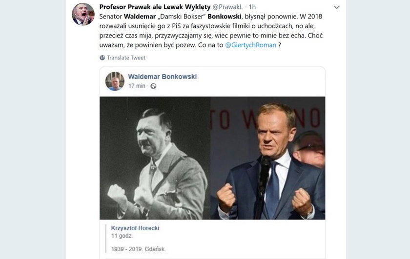 Waldemar Bonkowski porównał Donalda Tuska do Adolfa Hitlera