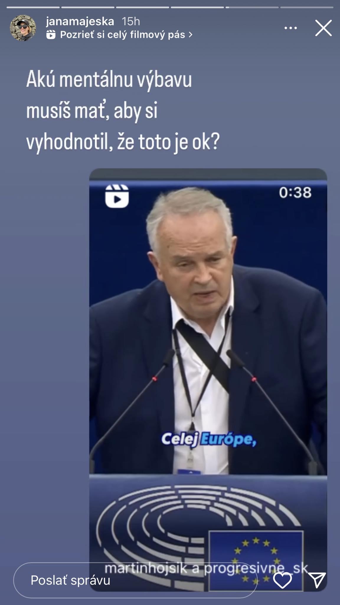 Na Radačovského vystúpenie v EP reagovala aj Jana Majeská.