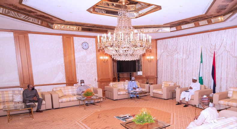 Members of the Presidential Task Force on COVID-19 meet President Muhammadu Buhari in Abuja. (Presidency)