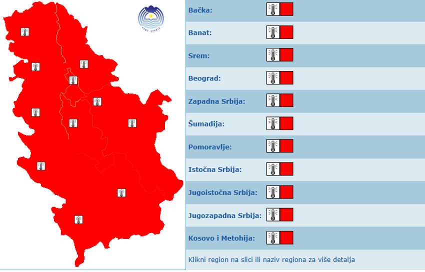 Crveni metaoalarm danas u Srbiji