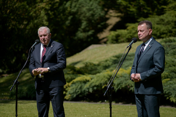 Warszawa, 30.05.2023. Minister obrony Litwy Arvydas Anusauskas i minister obrony narodowej Mariusz Błaszczak