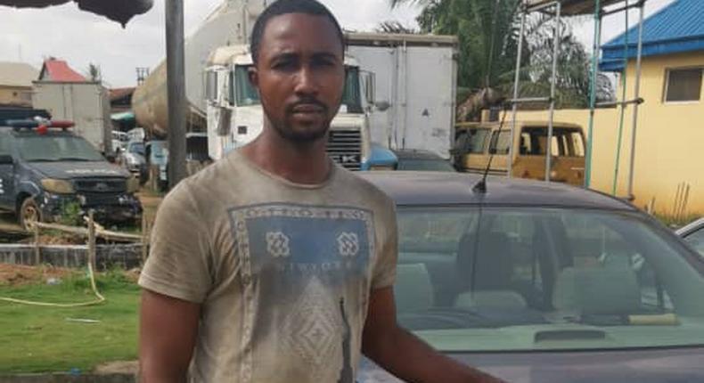 Ibeh Udoka apprehended by police in Edo with his boss' car (Twitter: @Mr_JAGs)