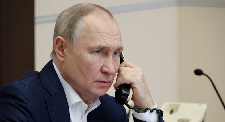 Russian President Vladimir Putin talks on the phone as part of a nationwide charity campaign, in Moscow on January 3, 2023.MIKHAIL KLIMENTYEV/SPUTNIK/AFP via Getty Images