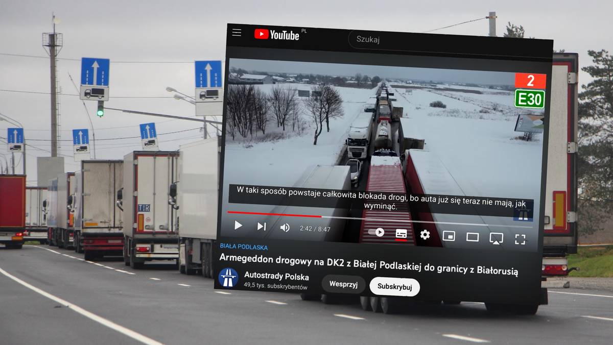 Na trasie DK2 przed przejściem granicznym z Białorusią co pewien czas kierowcy ciężarówek skutecznie blokują całą drogę