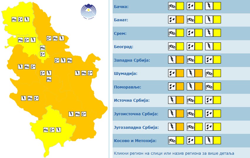 Meteoalarm za sutra, 12. maja