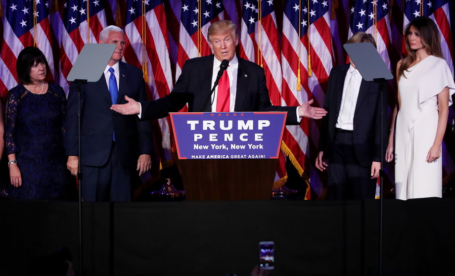 Republican president-elect Donald Trump delivers his acceptance speech.
