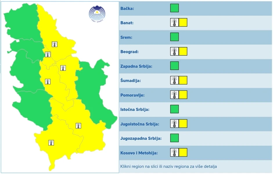 Meteoalarm za utorak