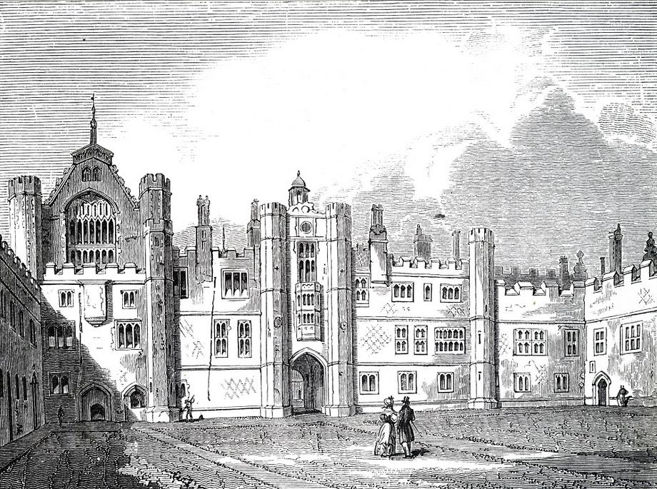 Rycina przedstawiająca zewnętrzną część pałacu Hampton Court    WORLD HISTORY ARCHIVE — kopia