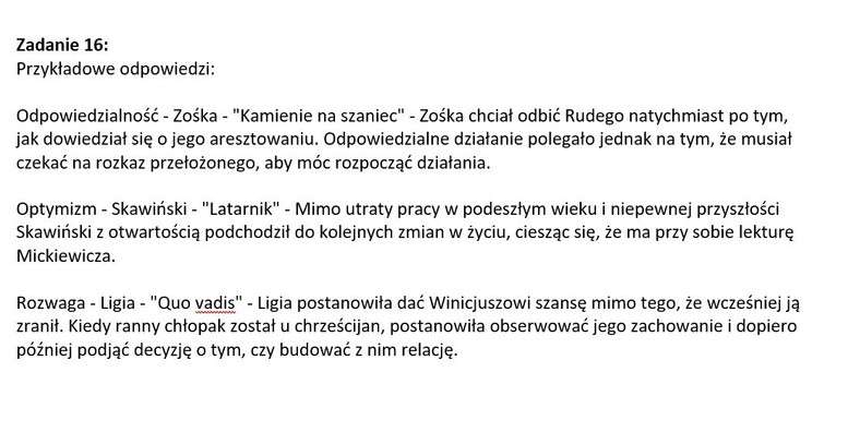 Egzamin ósmoklasisty 2023: Odpowiedzi do arkusza CKE z polskiego – strony 15 i 16, zadanie 16