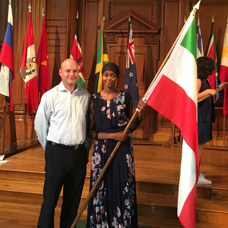 #AbaarsoAlum Zakeiya and @JonathanMStarr pose with the first #Somaliland flag to join the collection at the @phillipsacademy flag ceremony. 