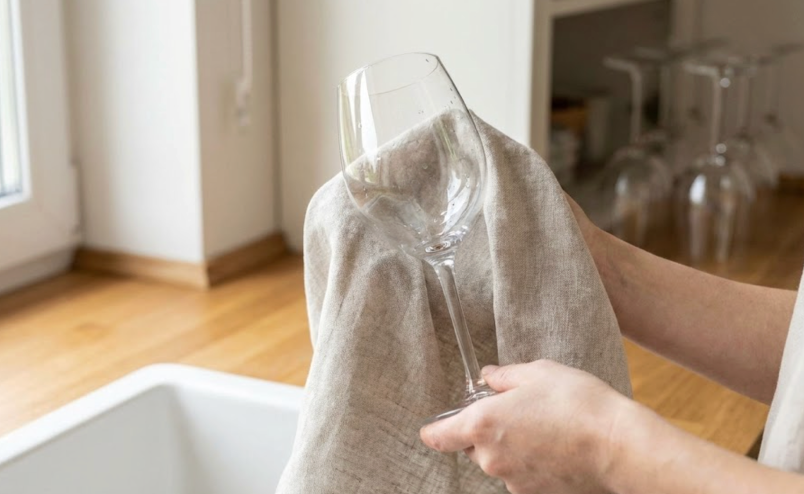 Ručné leštenie mäkkou utierkou je pre krehké sklo oveľa bezpečnejšie než sušenie na odkvapkávači.