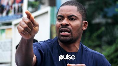 Deji Adeyanju during the protest at the EFCC head office in Abuja demanding the extradition of former Minister of Petroleum Resources, Diezani Alison-Madueke 