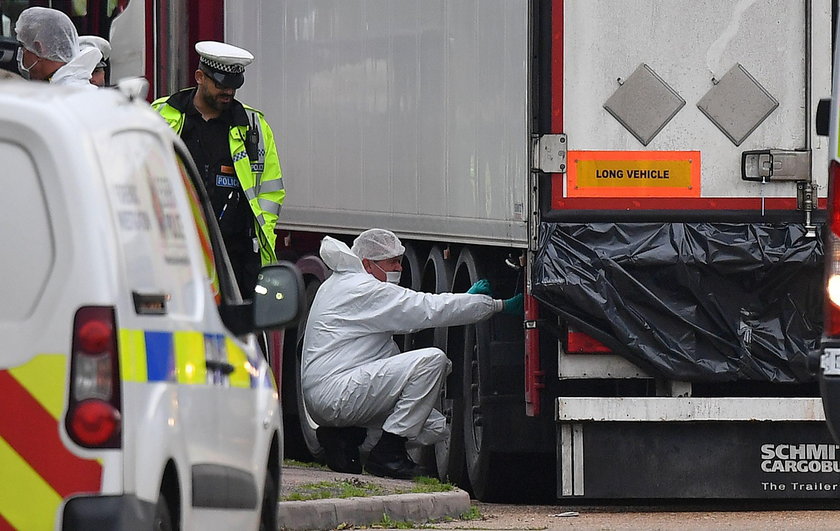 The scene where bodies were discovered in a lorry container, in Grays