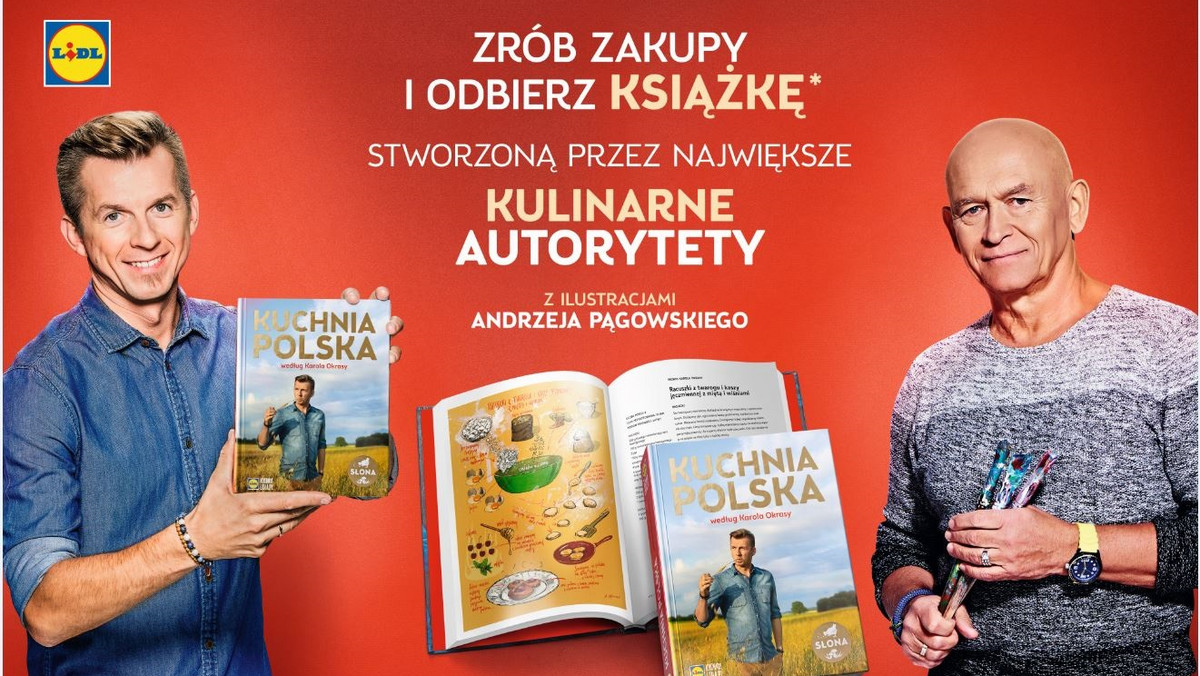 Lidl wprowadza ofertę promocyjną w ramach której, klienci będą mogli uzupełnić swoją biblioteczkę o 4. książkę kulinarną. Tym razem tematem przewodnim nowej książki jest tradycyjna kuchnia polska w nowoczesnym wydaniu, a autorami przepisów - Karol Okrasa, szef kuchni wraz z zaproszonymi gośćmi. Dodatkowo książka została uzupełniona o ilustracje wybitnego polskiego artysty Andrzeja Pągowskiego. Promocja będzie trwać od 10 do 30 listopada w sklepach Lidl w całej Polsce.