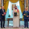 Predsednik Turske Redžep Tajip Erdogan, saudijski prestolonaslednik Mohamed bin Salman i premijer Pakistana Šehbaz Šarif u Saudijskoj Arabiji