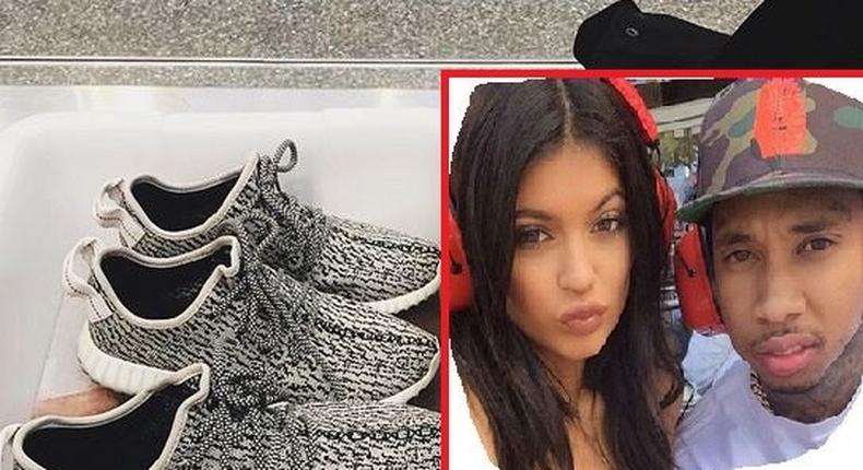 Kylie Jenner and Tyga sport matching Yeezky Boost footwear at LA Airport