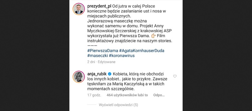 post Anji Rubik na profilu prezydenta Andrzeja Dudy