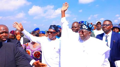 The President-elect, Bola Tinubu (Right) and Governor Nyesom Wike of Rivers State. [Punch]