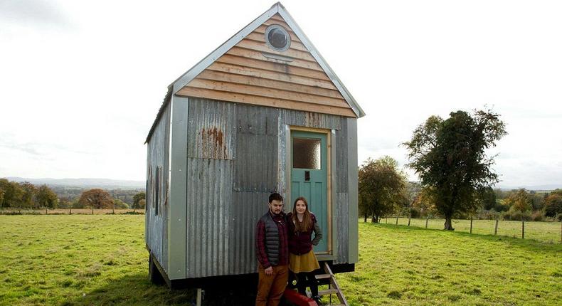 Christian Montez, 29, and Kyra Powell, 28, built the two-storey cabin on the outskirts of Hereford for just £1,000